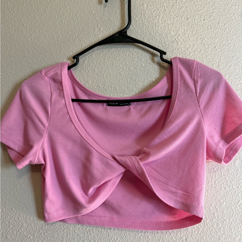 SHEIN Pink Twist Front Ribbed Crop Top